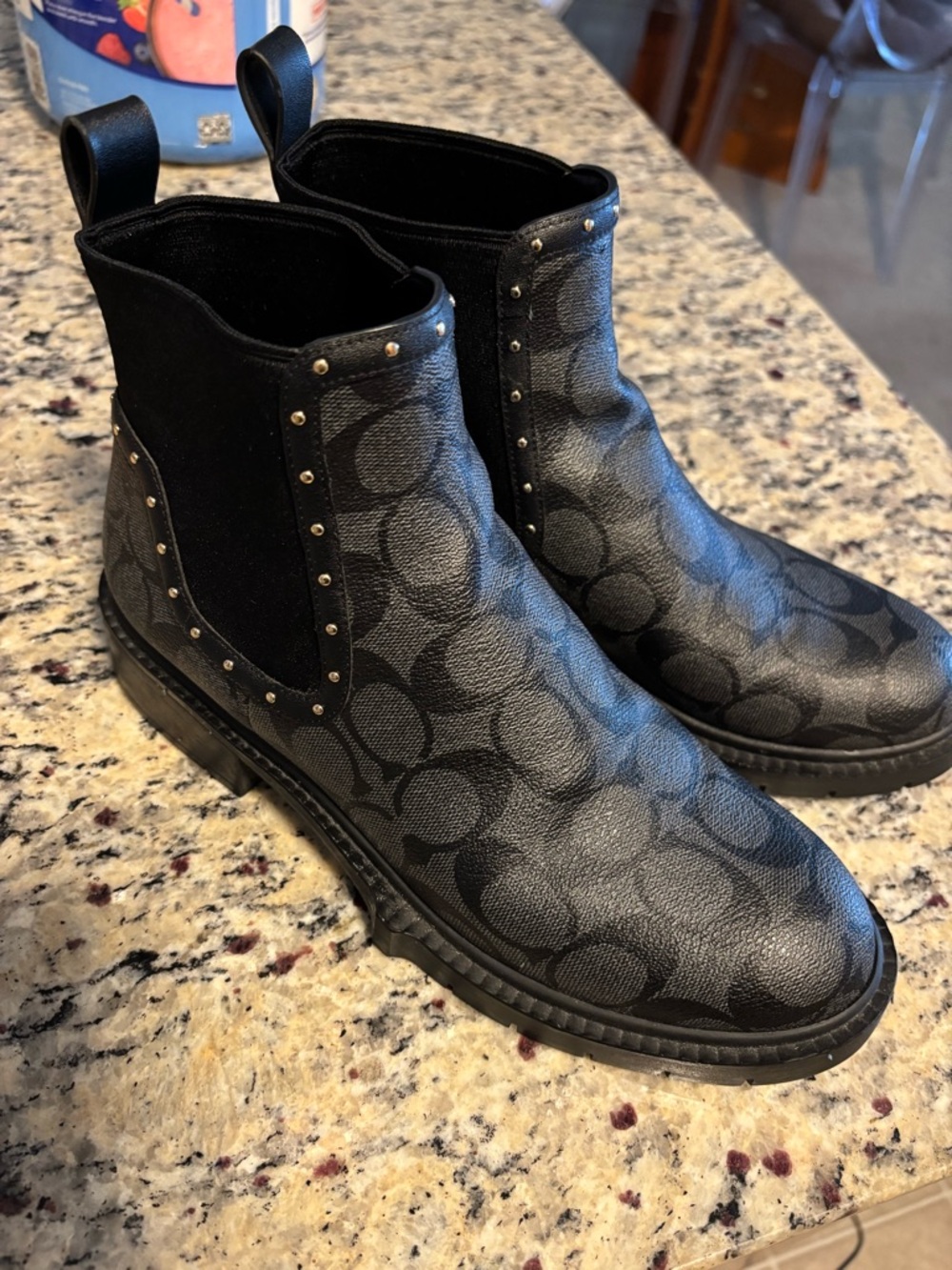 COACH women’s size 8 Black logo Patterned Chelsea Boots
